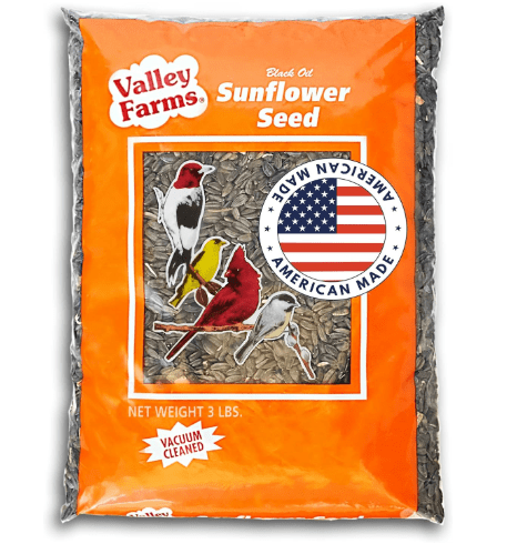 Valley Farms Black Oil Sunflower Seed Wild Bird Food (3 LB) for Outside Feeders, Sunflower Seeds for Birds, Wild Bird Seed for Outside Feeders, Favorite Birdseed of Many Songbirds