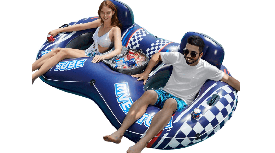 Jasonwell Inflatable River Tube Float - 2 Person Heavy Duty River Float Pool Floats with Removable Cooler Lake Water Tubes for Floating River Raft Lounge
