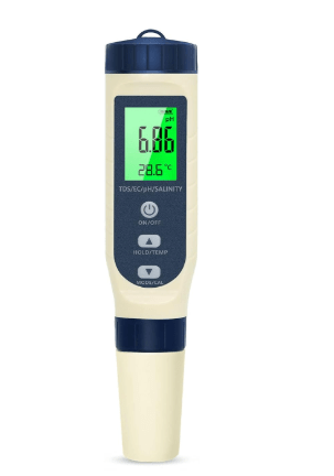 Pious PH Tester Digital, 5 in 1 PH Meter for Water/Salinity Meter/tds/ec/Thermometer, Pool Salt Tester with Constant Temperature Compensation, Suitable for Drinking Water Swimming Pools Aquariums