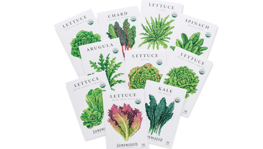 Sereniseed Certified Organic Leafy Greens Lettuce Seeds Collection (10-Pack) – 100% Non GMO