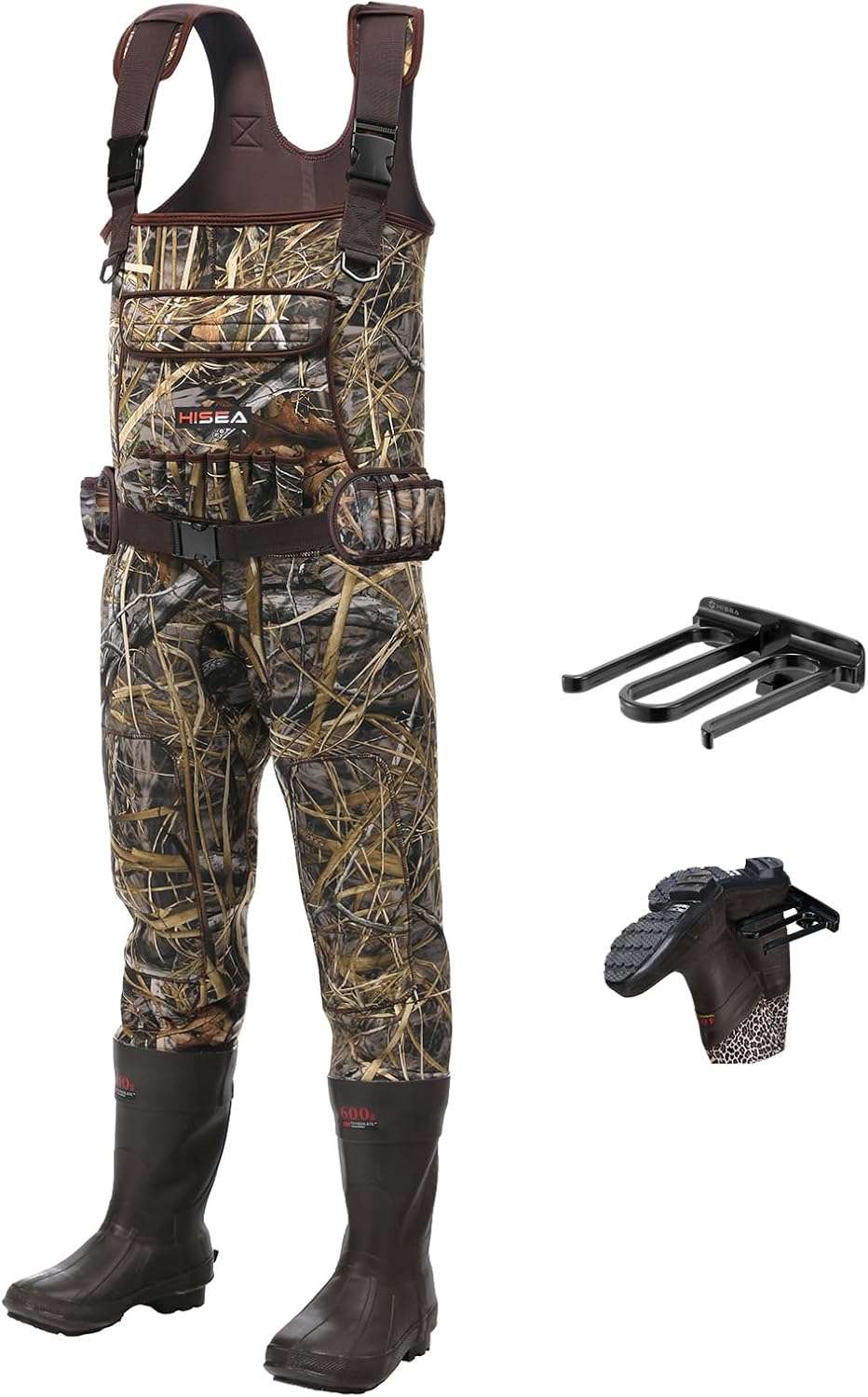 HISEA Hunting Waders for Men with 600G Insulated Boots, 4.5mm Neoprene Waterproof, Bootfoot Chest Wader Fishing Duck Hunting