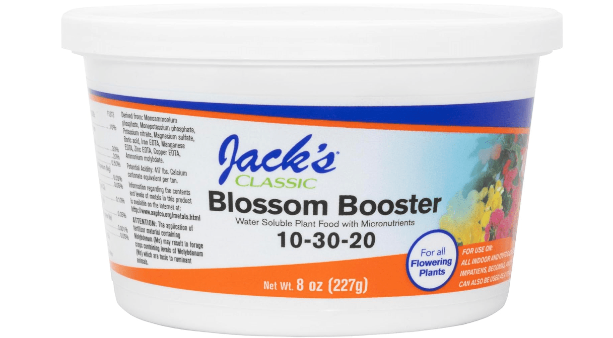 Jack's Classic 10-30-20 Blossom Booster Water-Soluble Fertilizer with Micronutrients for Increasing Color and Quantity of Blooms in Flowering Plants