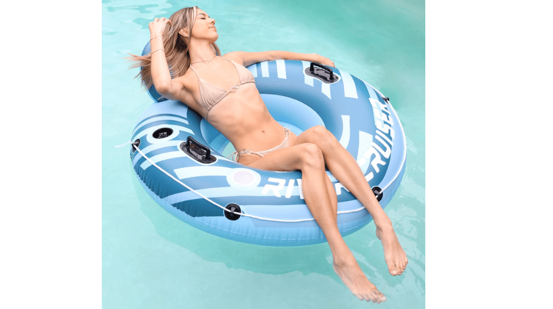 2025 Upgrade River Tube Floats for Adults Heavy Duty Pool Floats Inflatable Water Tube with Cup Holeder, Drink Cooler and Mesh Bottom Backrest (2 Pack Single/Double)
