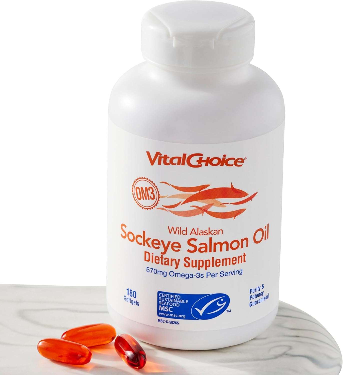 Vital Choice MSC Wild Alaskan Sockeye Salmon Oil Dietary Supplement, 180 Softgels
