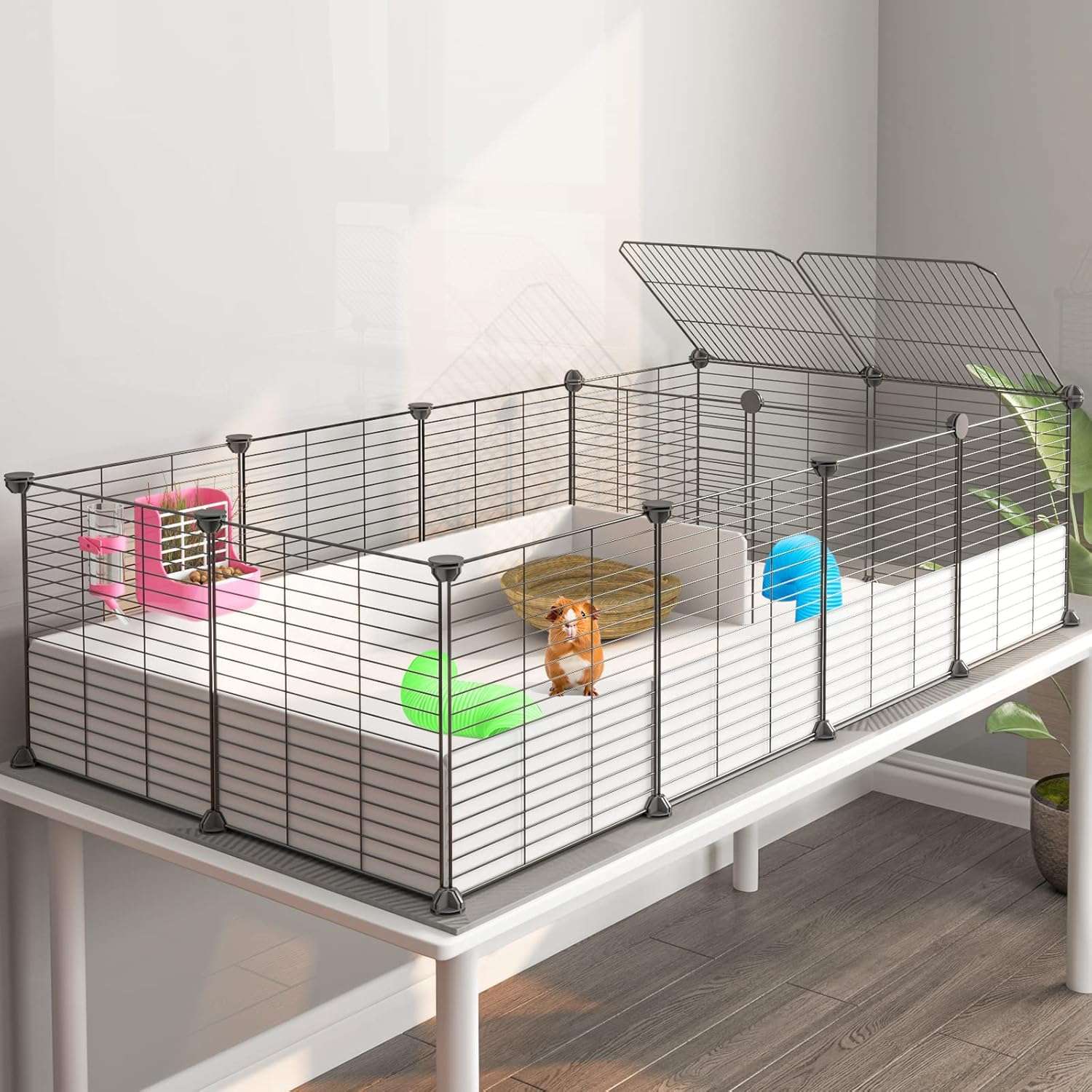 Oneluck Guinea Pig Cage, Indoor Habitat with Waterproof Plastic Bottom,Playpen for Small Pet Bunny, Turtle, Hamster, Partition cage