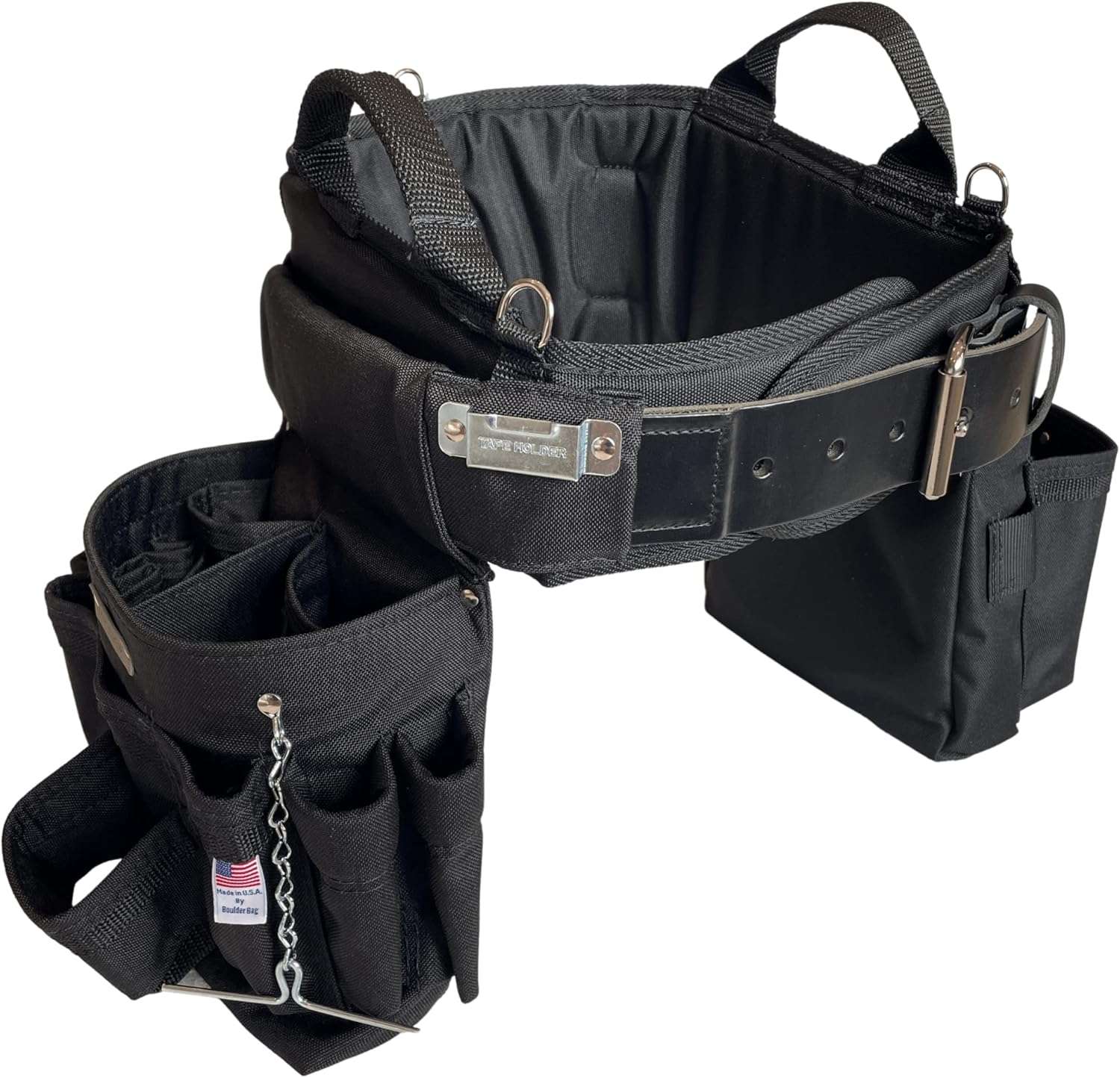 BOULDER BAG Ultimate Electrician's MAX Combo with Comfort Back Support Tool Belt, Leather Belt Buckle, Heavy Duty Tool Belt, Black, (Large 33-36 Inch Waist), Tool Belt Made in USA