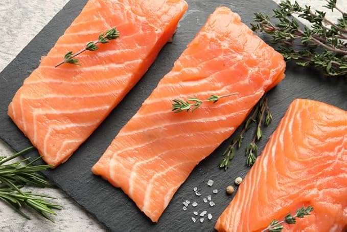 New York Steak & Seafood Set of Frozen Salmon Filets - Skinless Salmon Fillets of 8 oz Each - Omega-Rich Norway Atlantic Salmon Filets without Skin (12 Fillets, 8oz)

