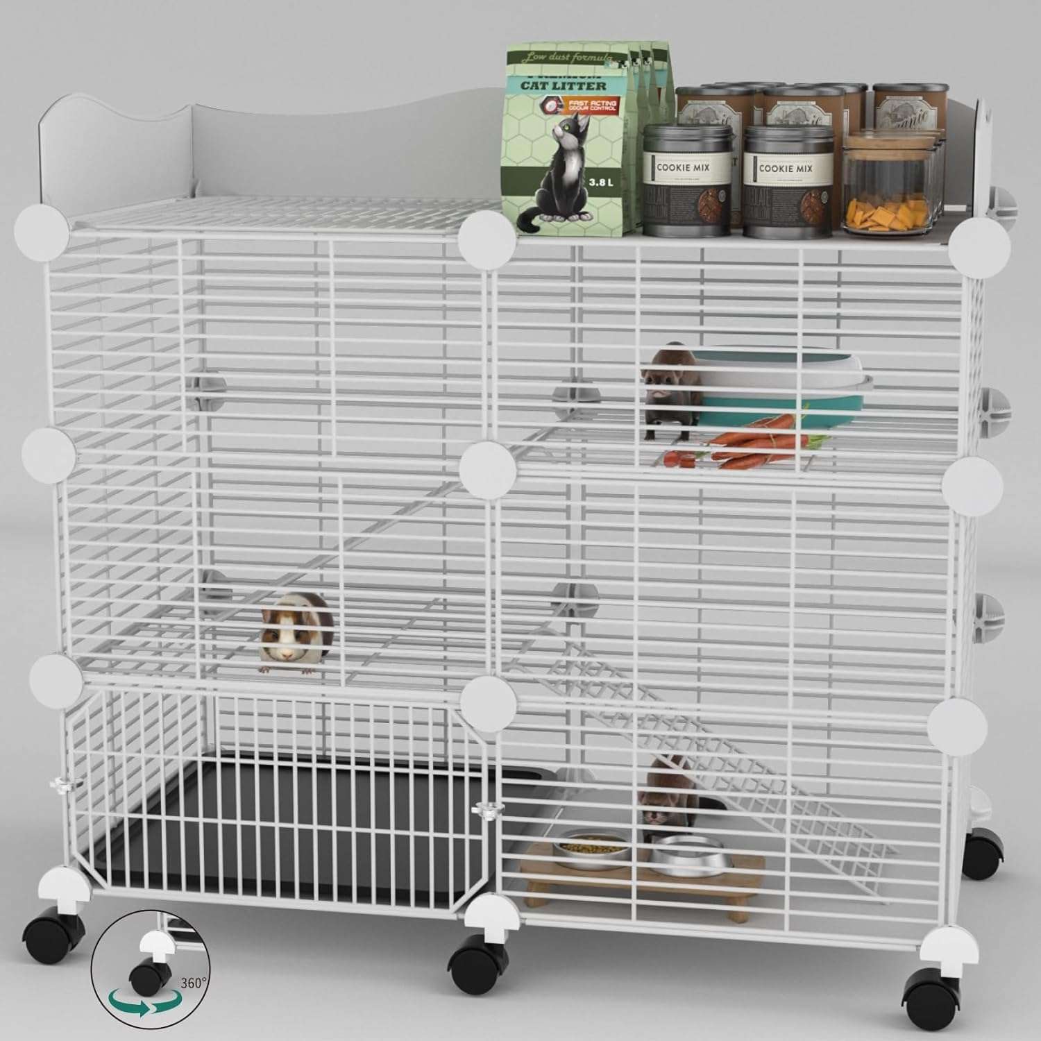 STILLCOVE Large Guinea Pig Cages Indoor on Wheels, 3 Tier C&C Ferret Cage Small Animal Hideout House with Top & Removable Tray, Pet Playpen Fence...