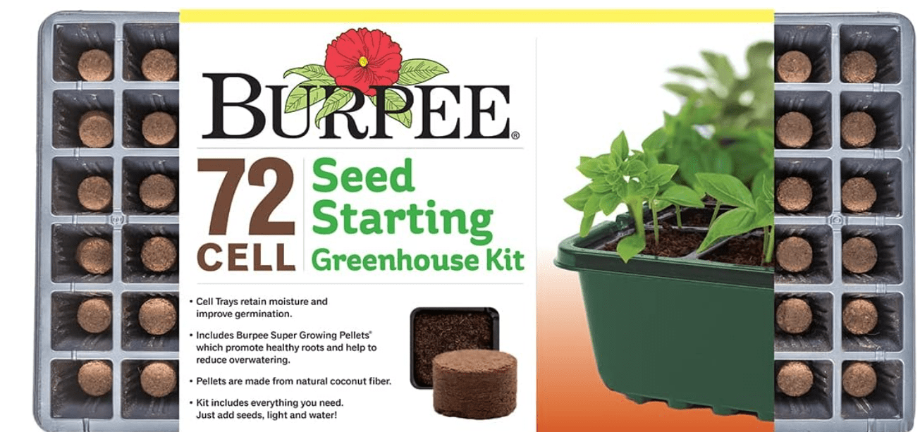 Burpee Greenhouse Indoor Starting Herbs, Flowers and Vegetables | Includes Dome, Watering, Seed Starter Tray, Coir Pellets | 10" W x 20" L x 5" H