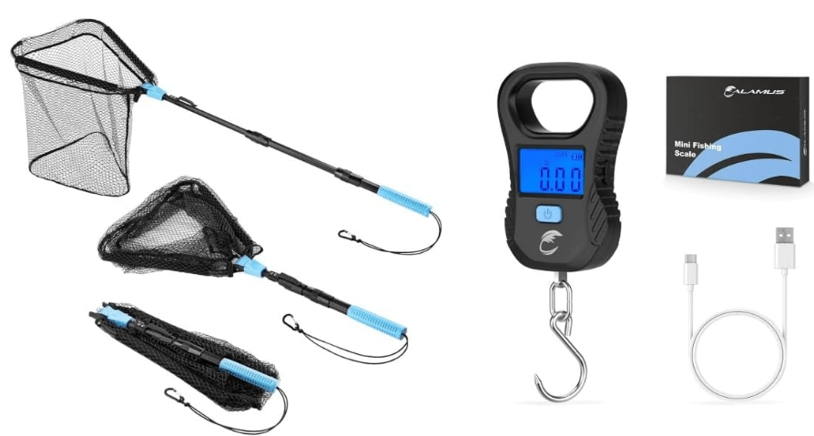 Calamus Triangle Fishing Net 44" Full and Lightweight Fish Scale Black, Rechargeable Digital Scale with USB Cable
