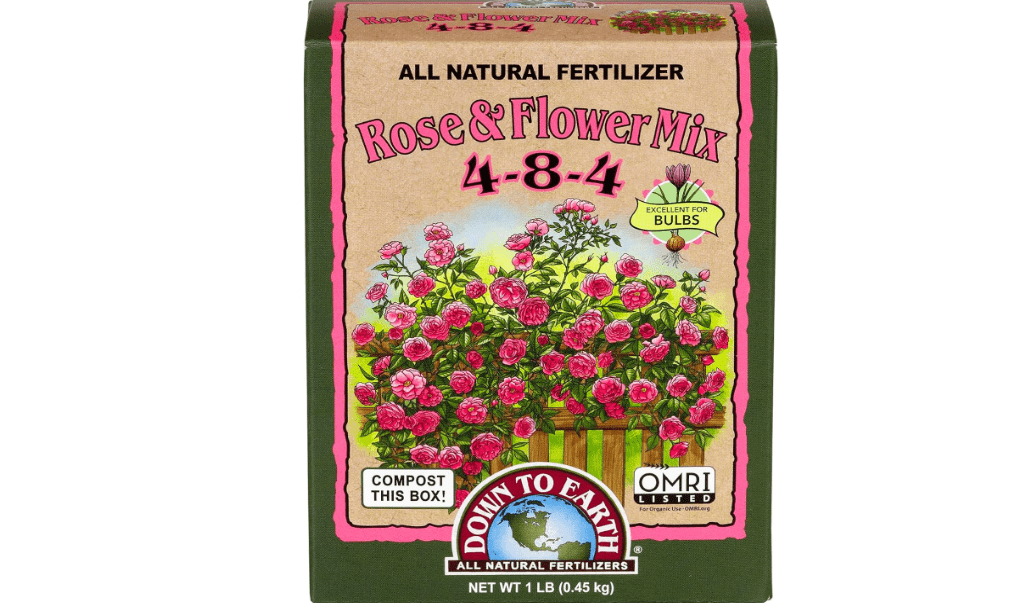 Down to Earth All Natural Fertilizer Rose & Flower Mix 4-8-4, 1 lb Mini Box Organic Plant Food for Roses, Bulbs