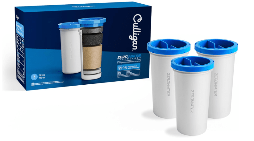 Culligan with ZeroWater Technology Replacement Filter 3-Pack, 5-Stage Advanced Water Filter – IAPMO Certified to Reduce Lead, Total PFAS (Forever Chemicals), Mercury, Fluoride, and Chlorine