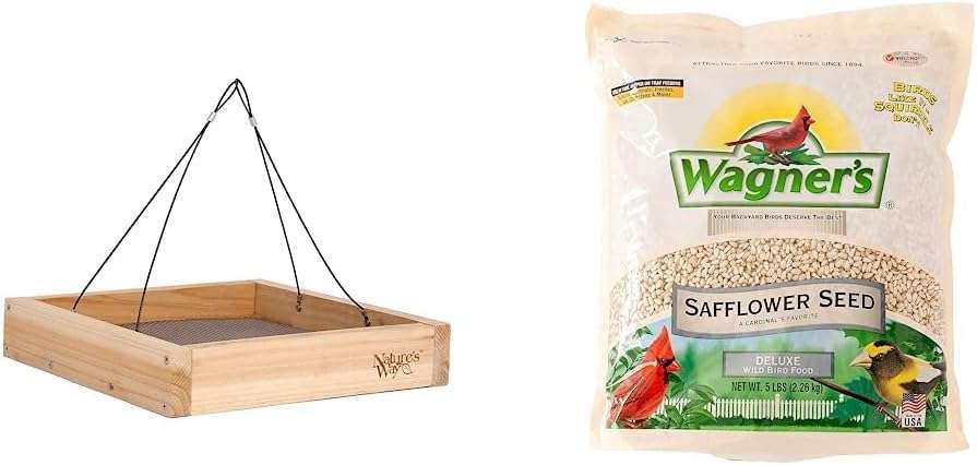 Nature's Way Bird Products CWF3 Cedar Platform Tray Bird Feeder 12" x 12" & Wagner's 57075 Safflower Seed Wild Bird Food, 5-Pound Bag