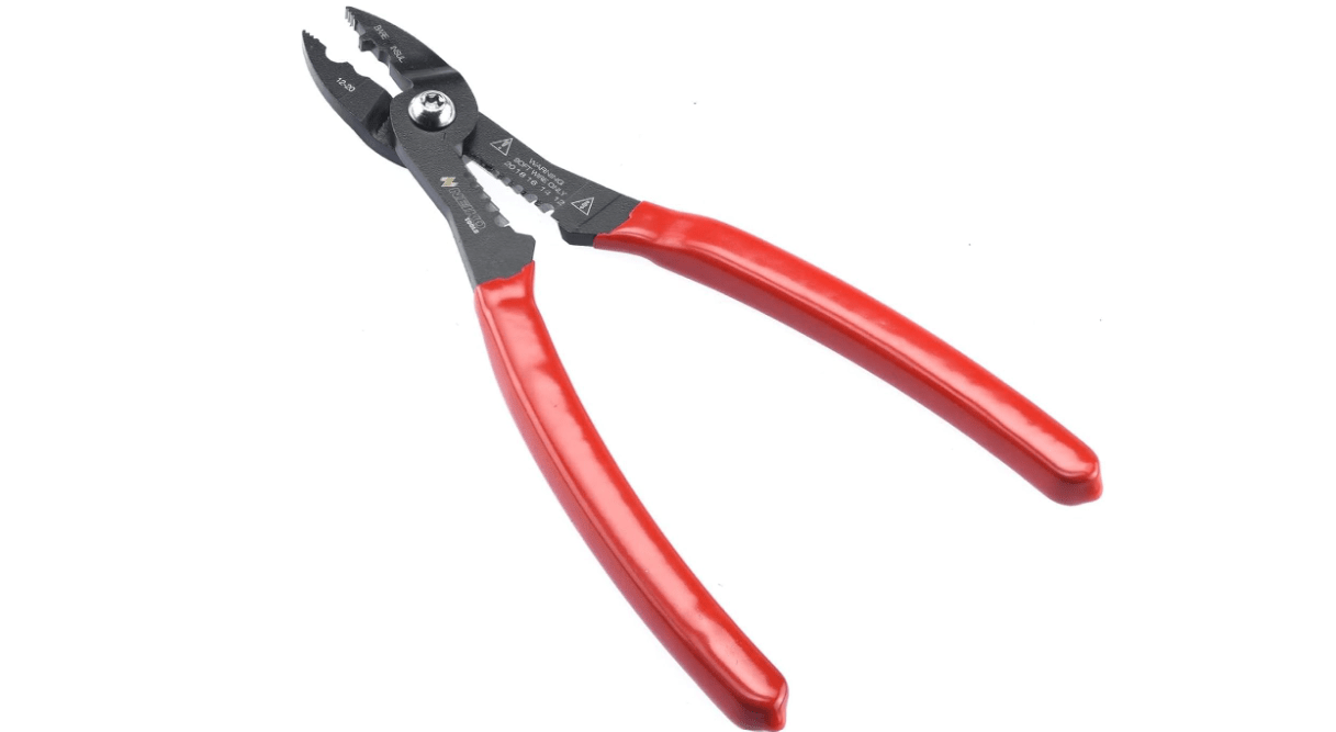 NEIKO 02037A Compact Wire Stripper | 4-in-1 Multi Purpose Electricians Pliers | Wire Crimper, Cutter and Gripper | 12-20 AWG Wire Service Tool | Crimps Insulated & Non-Insulated