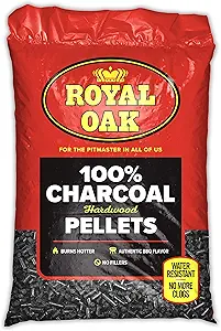 Royal Oak 100 Percent Charcoal Hardwood Pellets for Real BBQ Flavor, Grilling and Smoking, High Heat, Resists Water, Easy to Clean, 30 Pound Bag