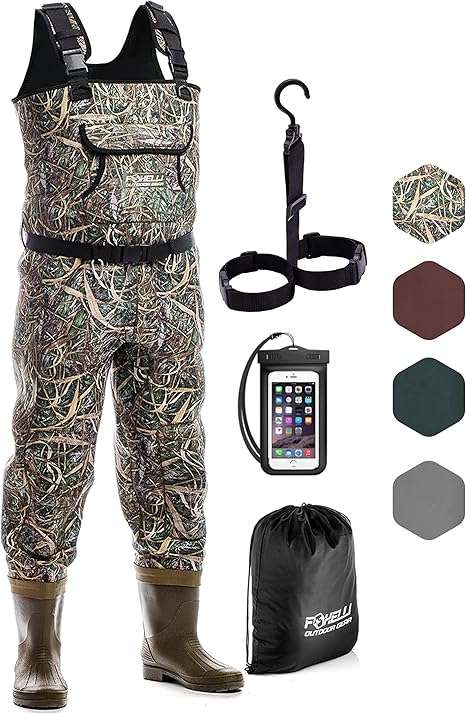 Foxelli Chest Waders, Waterproof 4mm Neoprene Hunting & Fishing Waders for Men & Women with Boots 