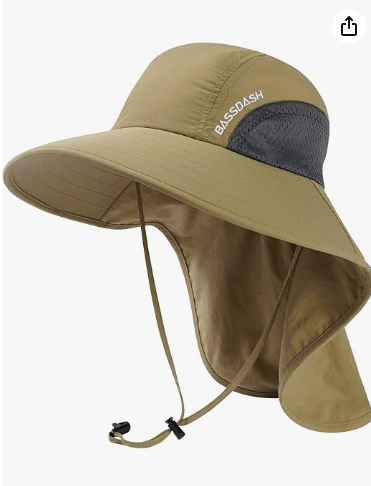 BASSDASH UPF 50+ Unisex Water Resistant Wide Brim Sun Hat with Large Neck Flap Ponytail Fishing Hat for Men Women