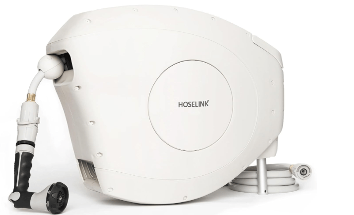 HOSELINK Classic Beige 100ft Automatic Retractable Garden Hose Reel, 1/2" UV-Stabilized Kink-Free Hose, Wall Mounted Complete Watering Solution for Backyard, Garden & Outdoor