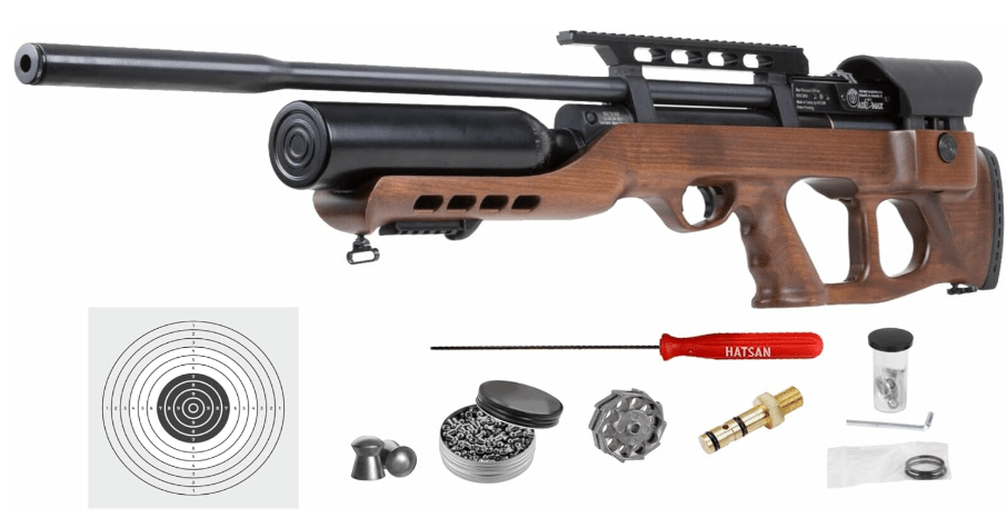 Hatsan AirMax .22 Cal Air Rifle with Pack of 250ct Pellets and 100x Paper Targets Bundle (Hardwood Stock)