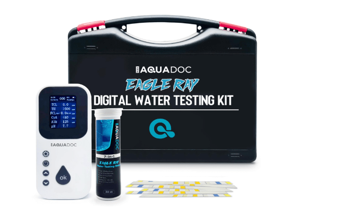 Digital Water Testing Kit - Digital Hot Tub Water Tester for Pool - Digital Chlorine Tester for Pool by AquaDoc with Water Analyzer and Test Strips