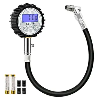 Digital Tire Pressure Gauge with 200 PSI - Heavy Duty Air Chuck, Reinforced Rubber Hose, Professional Accuracy, and LED Backlight
