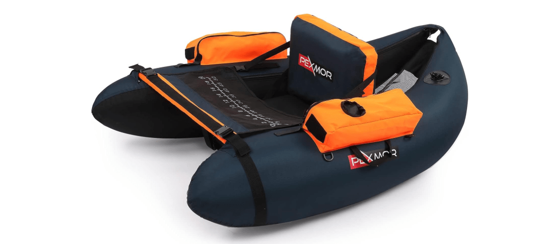 PEXMOR Inflatable Fishing Float Tube, Float Tubes for Fishing w/Rod Holder | Fish Ruler | Pump | Carry Bag | Adjustable Straps| Storage Pockets, 350LBS Capacity Fly Fishing Belly Boat 