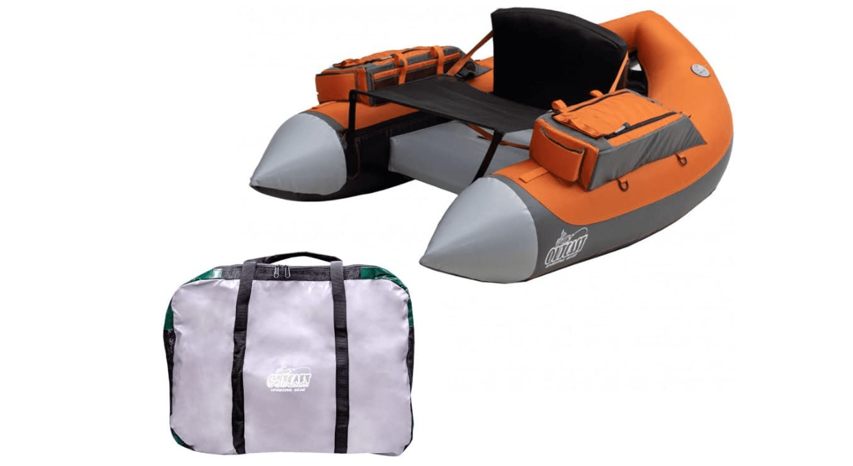 Outcast Super Fat Cat LCS Gray/Orange Float Tube with Green Float Tube Bag 