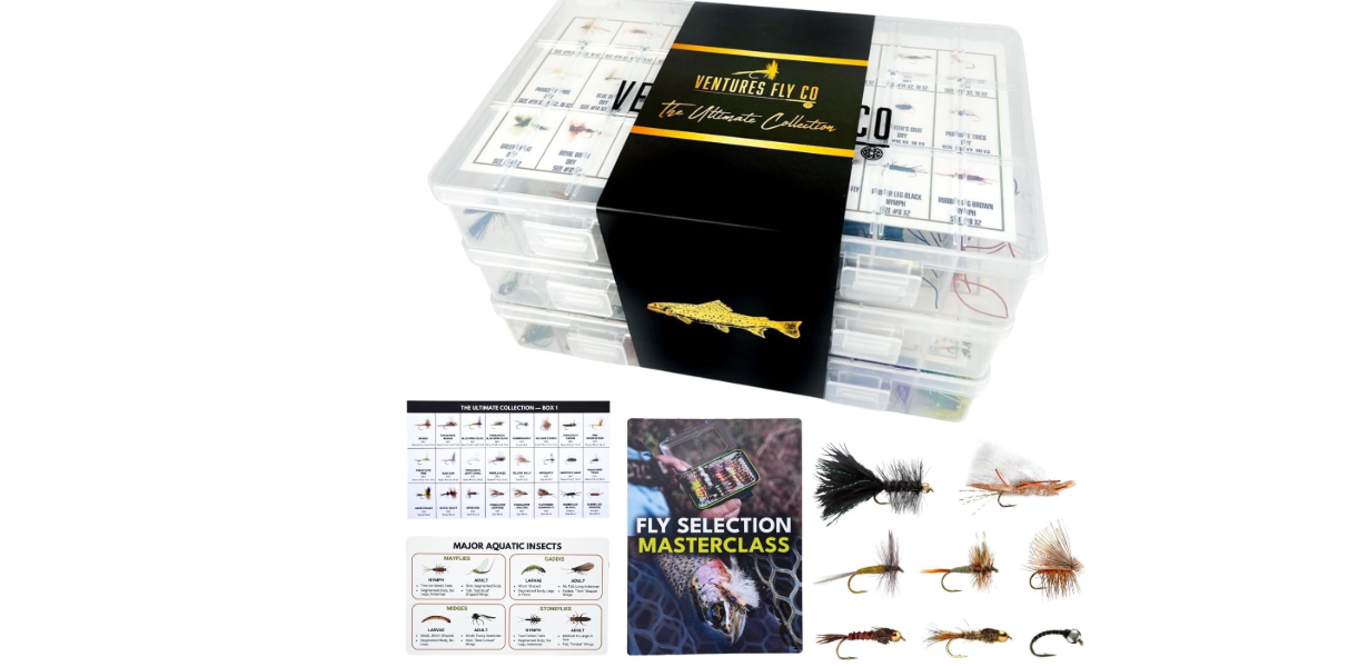 Ventures Fly Co. | 200 Premium Hand Tied Fly Fishing Flies Assortment | Three Fly Boxes Included | Dry, Wet, Nymphs, Streamers, Wooly Buggers, Terrestrials | Trout, Bass Lure Set, Kit 