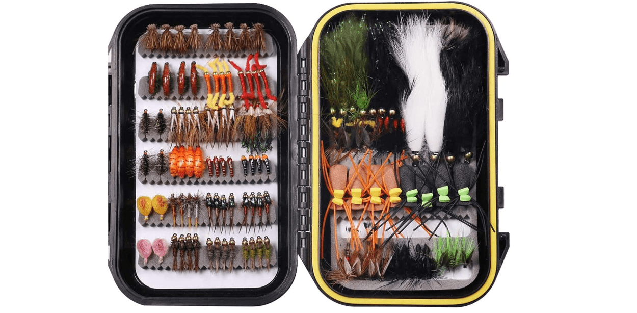 Wifreo Fly Fishing Flies Assortment with Waterproof Fly Box, 28/40/64/92/120pcs Dry/Wet/Nymph/Streamer Flies, Trout/Bass/Panfish/Salmon Fishing Flies 