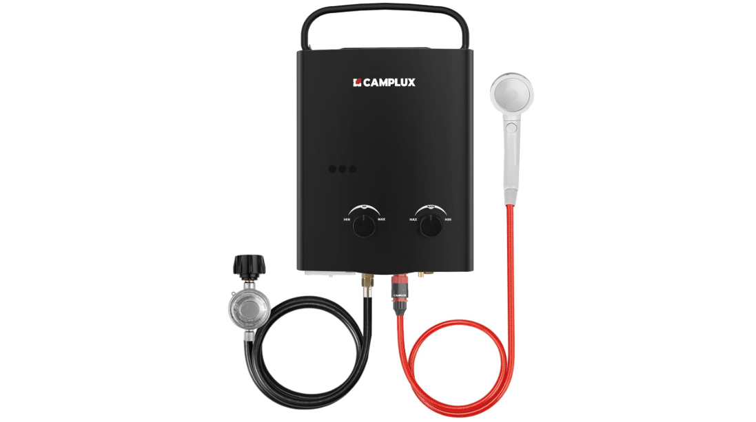 CAMPLUX 1.32 GPM Portable Water Heater, 5L Tankless Water Heater Propane Outdoor, AY132BN, Black 