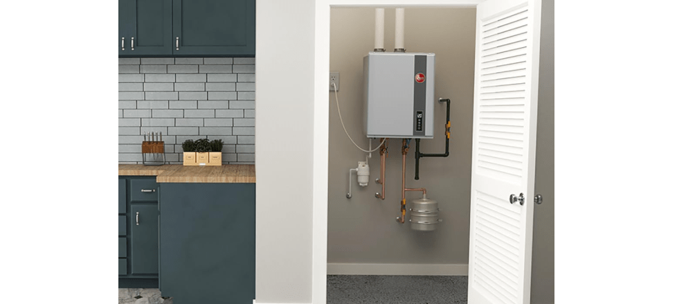Rheem RTGH-95DVELP-3 Super High Efficiency Condensing Indoor Tankless Liquid Propane Water Heater, 9.5 GPM with WiFi 