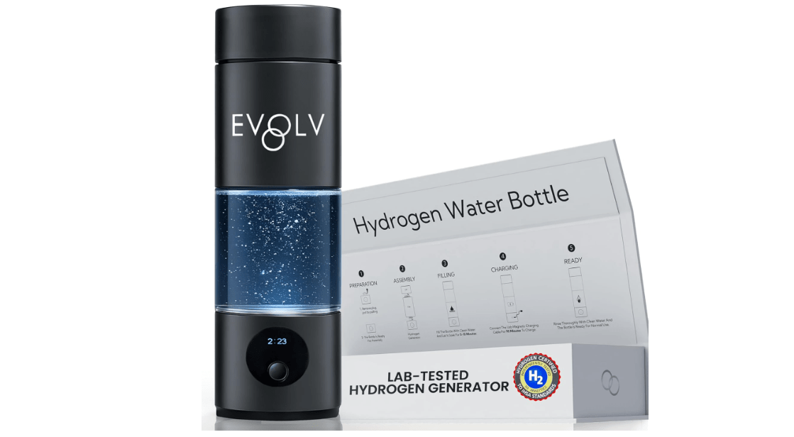 EVOLV Hydrogen Water Bottle Generator – SPE & PEM Water Ionizer 5.4PPM, Highest H2 Concentration – Portable 8oz Hydrogenated Water Bottle – Leak-Proof Hydrogen Water Machine, Easy to Use – Carbon 