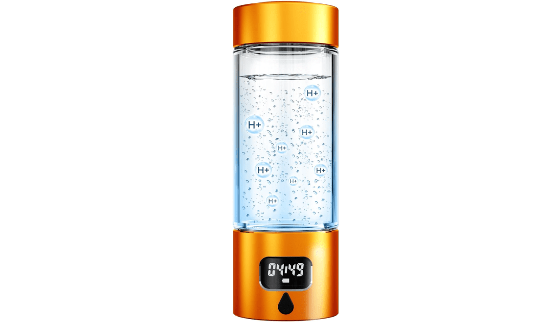 Hydrogen Water Bottle - Portable, Rechargeable, LED Timer, Aluminum and Glass, 5000 PPB Hydrogen in 10 Minutes, 340ml Capacity, for Travel, Sports, Home, Office 