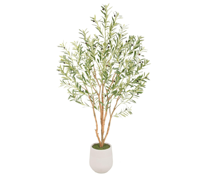 Primrue Adcock 6FT Faux Olive Tree in White Planter