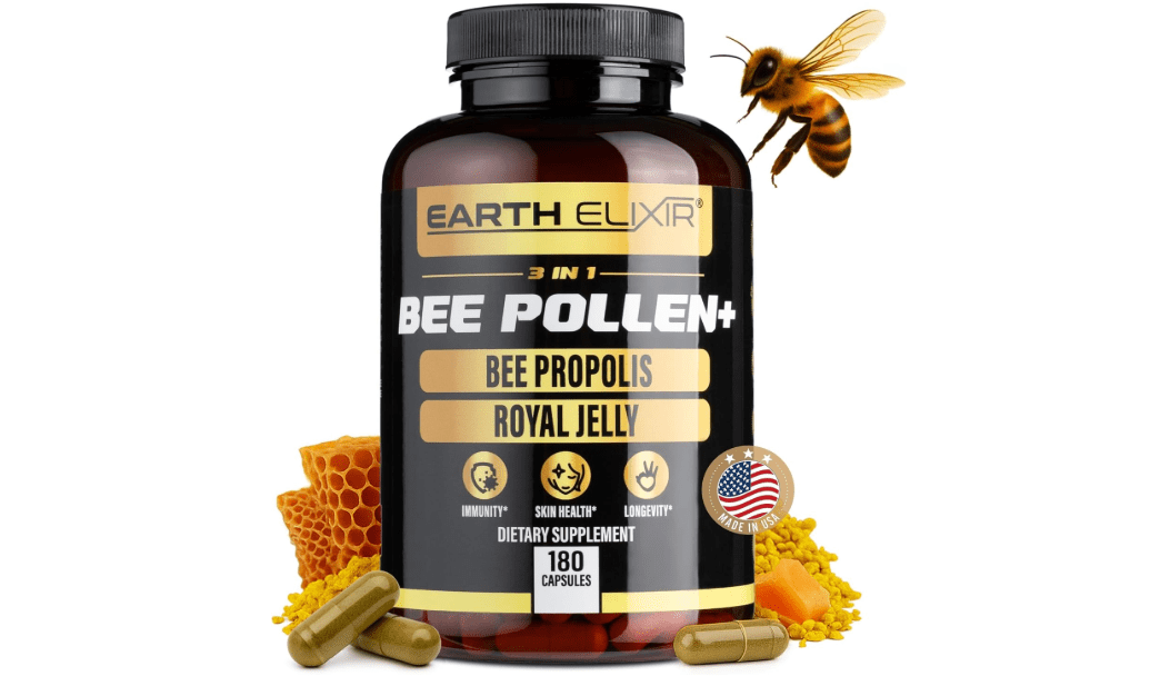 3-in-1 Organic Bee Pollen Capsule – Non-GMO, Pure Raw Bee Pollen, Royal Jelly, Propolis Extract for Women & Men – Natural Energy, Immune & Vitality Support – 180 Propolis Capsules
