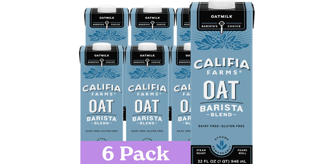 Califia Farms - Oat Barista Blend Oat Milk, 32 Oz (Pack of 6), Shelf Stable, Dairy Free, Plant Based, Vegan, Gluten Free, Non GMO, High Calcium, Milk Frother, Creamer, Oatmilk 