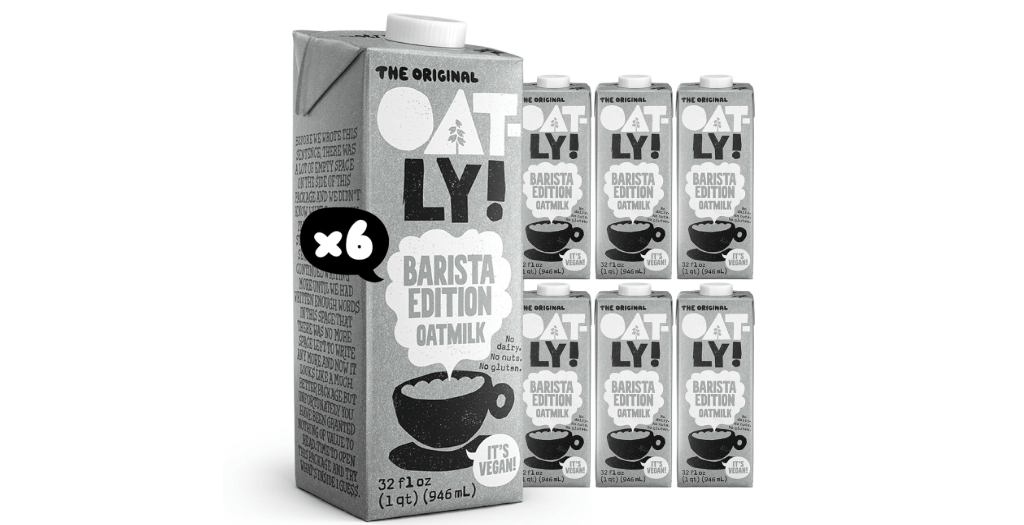 Oatly Barista Edition Oat Milk - Crafted for Coffee | Dairy-Free, Plant-Based, Shelf-Stable Milk that makes Perfect Foam (32 oz, 6-pack) 