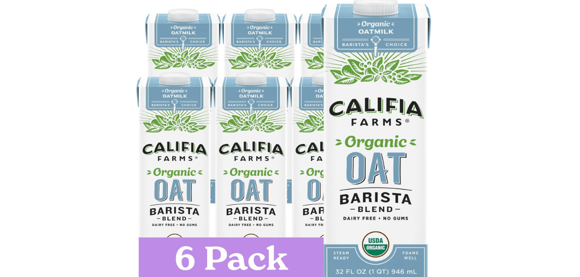 Califia Farms - Organic Oat Barista Blend, 32 oz (Pack of 6), Shelf Stable, Dairy Free, Plant Based, Vegan, Non GMO, Organic Milk, Creamer, Milk Frother, Oatmilk 