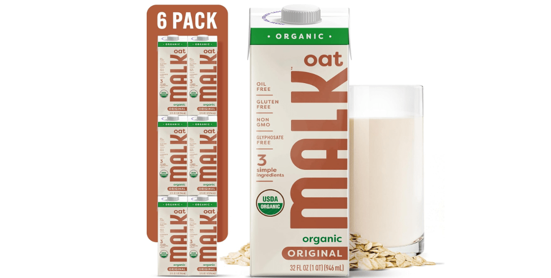 MALK Oat Milk (32oz, Pack of 6) Original Shelf Stable Organic Oat Milk, Non GMO, Dairy Free, Vegan, Plant Based, No Gums or Fillers - Barista Malk Oatmilk for Smoothies, Cereal, Creamy Lattes, Coffee 
