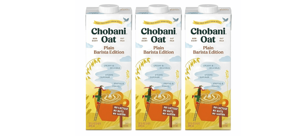 Chobani Oat Milk, Plain Oat Barista Edition, Shelf Stable Non Dairy Milk, Creamer, Vegan Friendly, Gluten-Free, 32 FL OZ (Pack-3) 