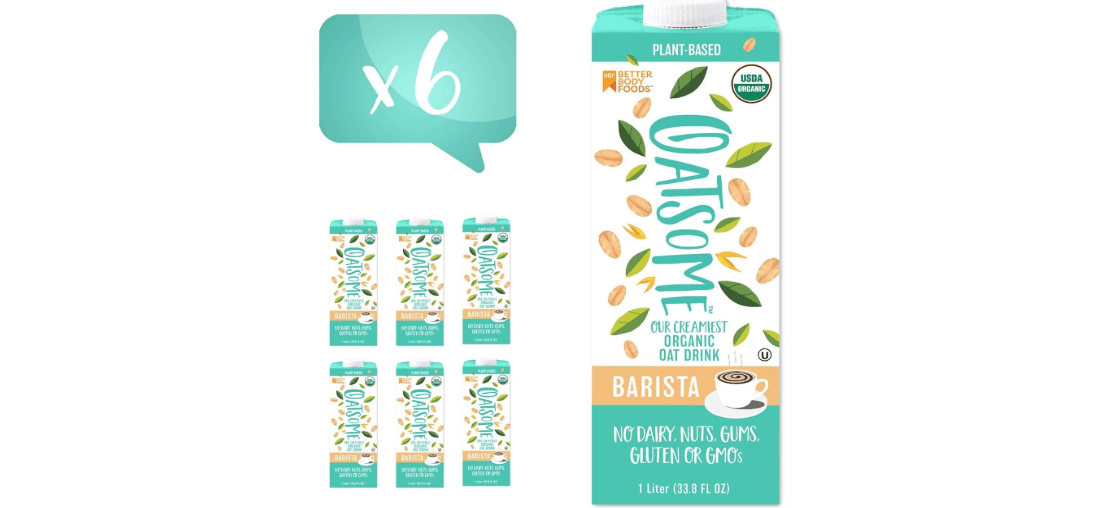 Oatsome Organic Oat Milk, Barista Blend, Gluten-Free, Dairy-Free (6 Pack), 33.8 Fl Oz 