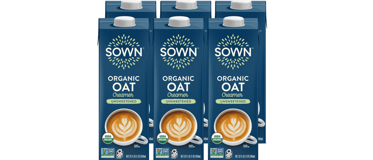 SOWN Organic Oat Creamer Unsweetened - Barista Oat Milk Non Dairy Coffee Creamer - Plant Based, Dairy-Free, Vegan, 0g Added Sugar, Gluten-Free, Non-GMO, Shelf Stable - 32oz (Pack of 6) 