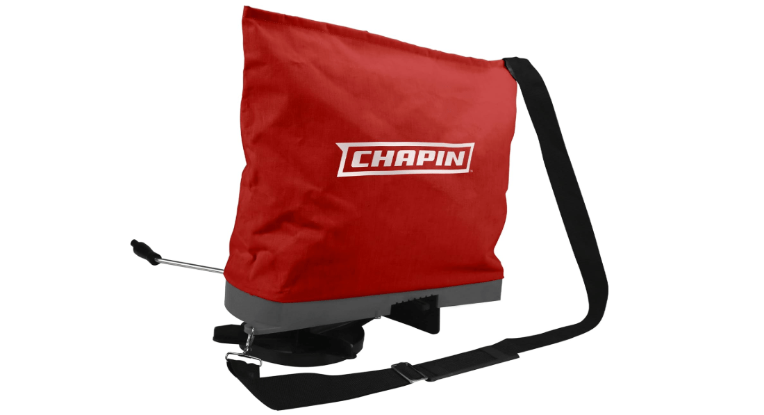 Chapin 84700A 25-Pound Professional Handheld Bag Seed spreader with Waterproof Bag, Enclosed Gears, Rear Baffle, Adjustable Shoulder Strap and Multiple Spread Options, Red 