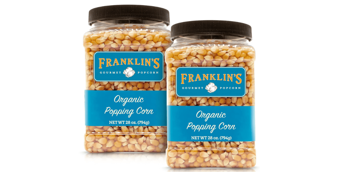 Franklin’s Gourmet Popcorn Organic Popcorn Kernels for Popping - 28oz Tub Pack of 2 - Made in USA, Non-GMO & All-Natural - Old Fashioned Unpopped Popcorn Kernels for Popcorn Machine 