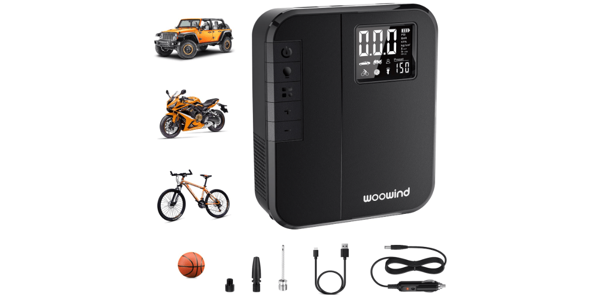 Woowind DP3 SUV Tire Inflator Portable Air Compressor for Off Roading: Fast Inflate & Deflate, Auto Stop 