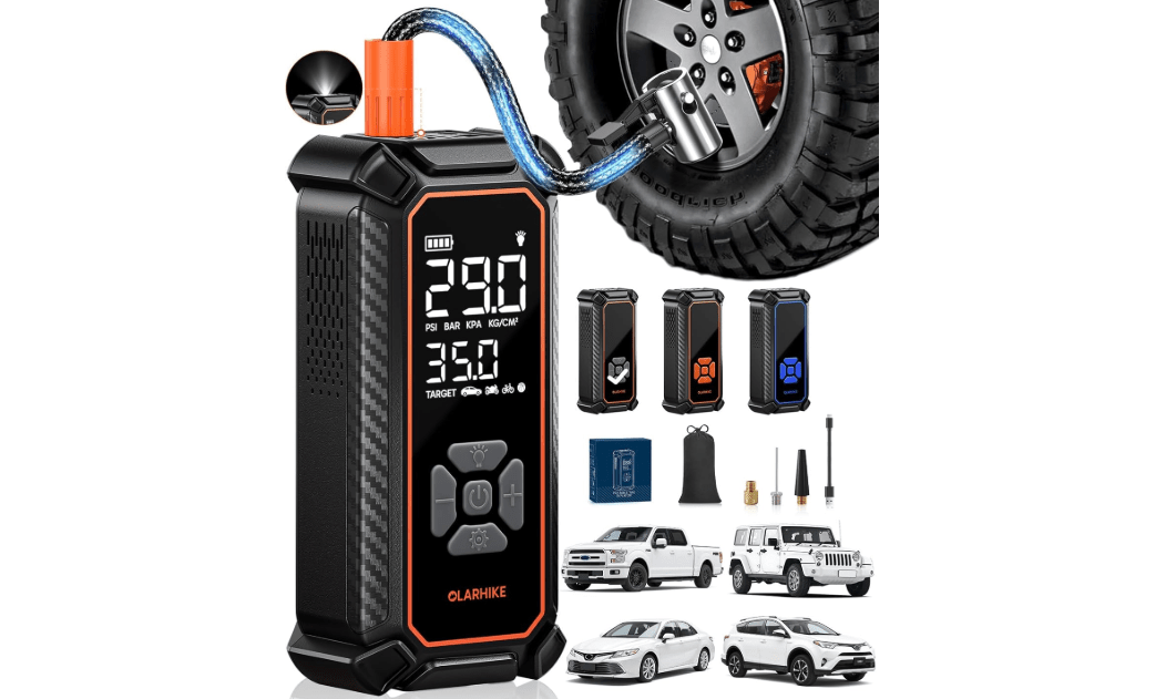 OlarHike Cordless Tire Inflator Portable Air Compressor, Ultra Fast Inflation, Air Pump for Car Tires, Pickup Truck, SUV, Motorcycle, Bicycle, Electric Pump with LED Light & Digital Pressure Gauge 