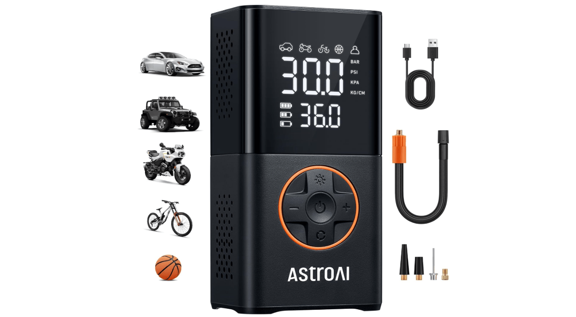 AstroAI L7 Tire Inflator Portable Air Compressor Cordless-2pack Bike Pump with Digital Dual Values Display, 150 PSI Car Tires Pump with LED Lights Air Pump for Cars, Motorcycles, Bikes, Balls 