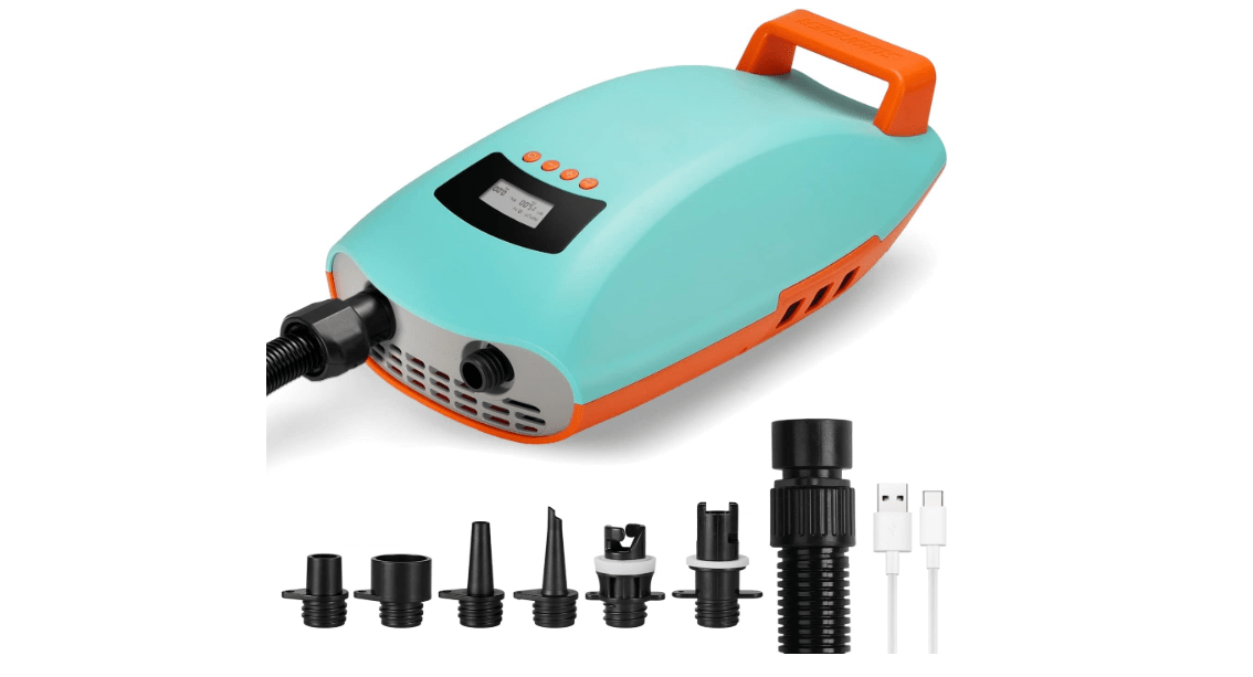 Swonder Seawolf Paddle Board Pump w/ 9000mAh Battery Powered, 2X Faster 20 PSI SUP Electric Air Pump w/Dual Cylinders, Dual Stage, Active Cooling System for Inflatable Paddleboard, Kayak 