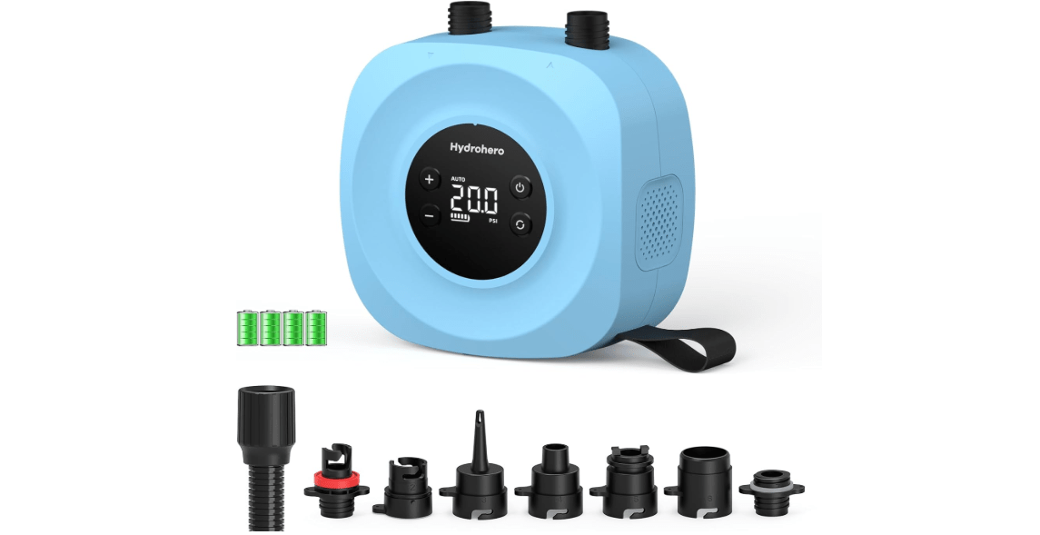 Hydrohero Electric Paddle Board Pump, Rechargeable 20PSI High Pressure SUP Pump, Intelligent Dual Stage Inflation & Deflation, Auto-Off for Stand Up Paddle Boards, Surfing Kite, Tent, Boat 