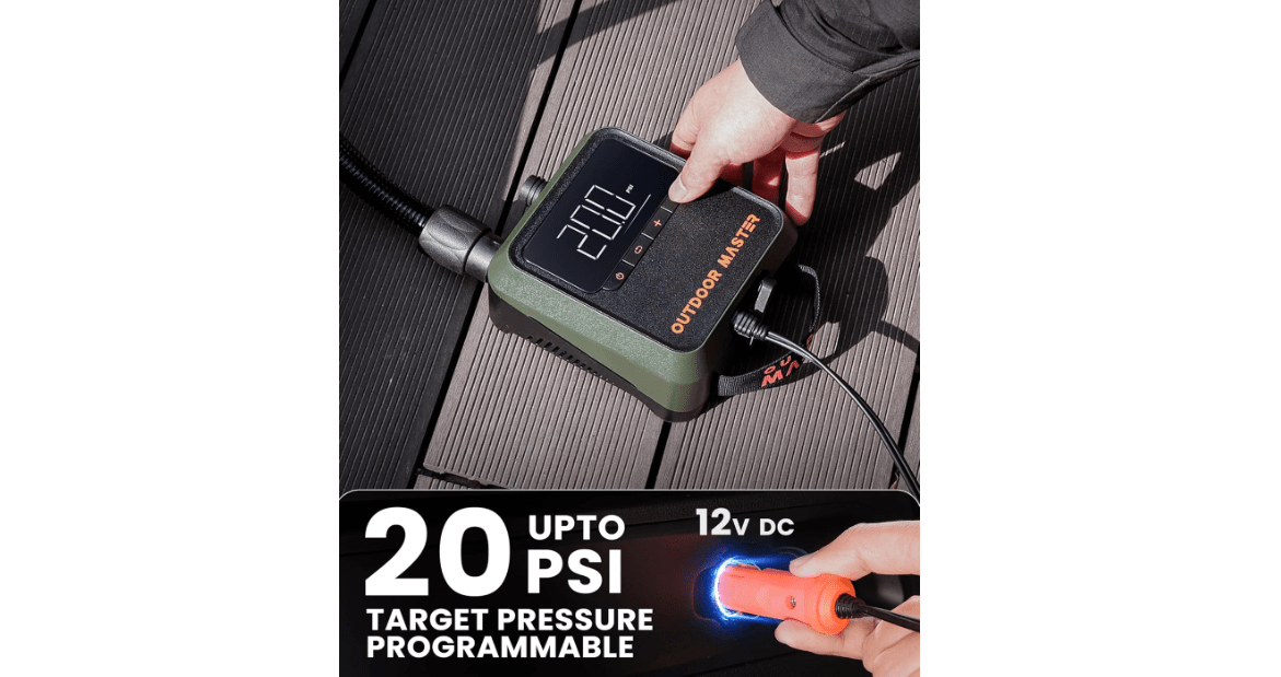 OutdoorMaster The Cachalot 2 Paddle Board Pump, 20PSI High Pressure SUP Air Pump, Dual Stage Inflation & Auto-Off, Deflation Function, 12V DC Car Connector for Inflatable SUP Boards (Non-rechargeable) 